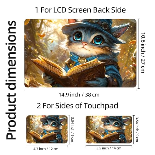 Aesthetic Laptop Skin Sticker, Little Mage Cat Reading in Woods Waterproof Vinyl Laptop Decal, Removable Bubble Free, Reusable Protective Cover for 13 14 15 15.6 Inch - color: Little Mage Cat Reading in Woods