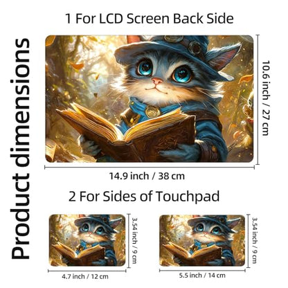 Aesthetic Laptop Skin Sticker, Little Mage Cat Reading in Woods Waterproof Vinyl Laptop Decal, Removable Bubble Free, Reusable Protective Cover for 13 14 15 15.6 Inch - color: Little Mage Cat Reading in Woods