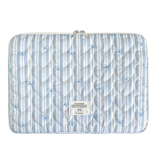 Puffy Laptop Sleeve 13-15.6 Inch Cute Quilted Laptop Protective Case Padded Floral Computer Sleeve for MacBook (Blue Stripes, 15.6 Inch) - color: Blue Stripes, size: 15.6 Inch