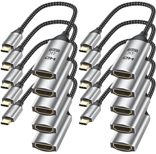 USB C to HDMI Adapter 10-Pack, 4K Type-C to HDMI Adapter Cable Male to Female, USBC to HDMI (Thunderbolt 3 Compatible) for MacBook Pro/Air, iPad Pro, Surface Pro, XPS, Galaxy, PixelBook-Grey