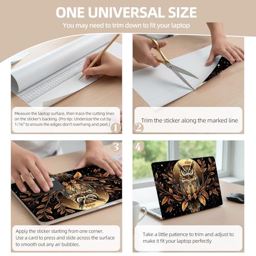 Universal Laptop Skin Sticker for 12/13/14/15.6 Inch Laptops, Reusable Vinyl Laptop Decal Cover, Waterproof Scratch Resistant Notebook Skin with 2 Wrist Pads,Nighttime Owl - color: Nighttime Owl
