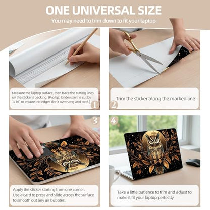 Universal Laptop Skin Sticker for 12/13/14/15.6 Inch Laptops, Reusable Vinyl Laptop Decal Cover, Waterproof Scratch Resistant Notebook Skin with 2 Wrist Pads,Nighttime Owl - color: Nighttime Owl