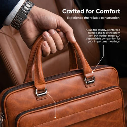 Men's Leather Laptop Bag 15 IN, Water-Resistant Briefcase Messenger Bag for Work, Business, Shoulder Crossbody Office Satchel - color: Khaki