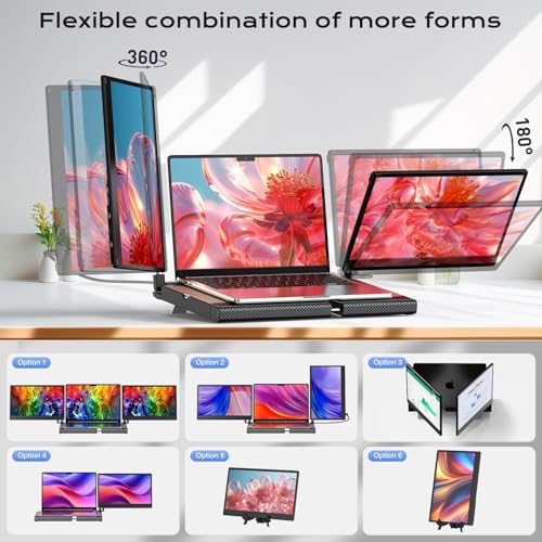 Laptop Screen Extender, 14" FHD 1080P Laptop Monitor Extender, Stretchable Base and Detachable Screen, Plug & Play, Triple Screen Extender Compatible with Windows, Mac, Chrome - size: 14" Triple Screen