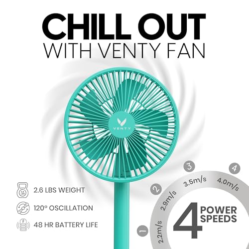 VENTY Portable Fan - Wireless Battery Operated Fan - 4 Speeds - LED Lighting - Carry Case & Remote Control - Cruise Travel - Outdoor Travel RV Power Bank With USB-C Port (Mint with Case) - color: Mint