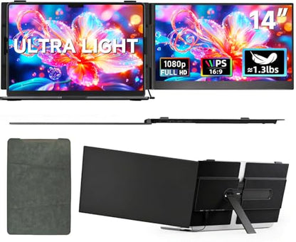 14" Laptop Screen Extender, 0.19" Ultra-Thin Laptop Monitor, Stable Damping Stand with 90° Rotation, 180° Rotation Dual Screen, Extra Compatible with Windows/Mac/Android/Switch/PS Fits 13"-17" Laptops - size: 14.1" Screen Extender
