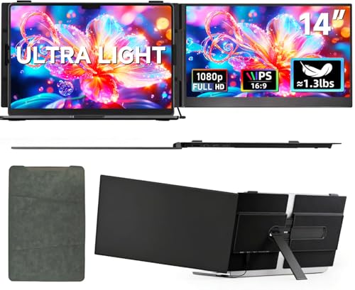 14" Laptop Screen Extender, 0.19" Ultra-Thin Laptop Monitor, Stable Damping Stand with 90° Rotation, 180° Rotation Dual Screen, Extra Compatible with Windows/Mac/Android/Switch/PS Fits 13"-17" Laptops - size: 14.1" Screen Extender