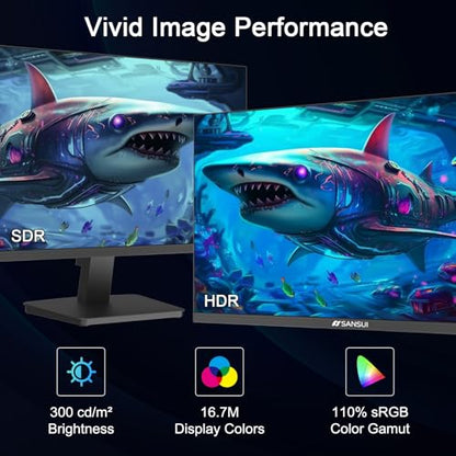 SANSUI 27 Inch Computer Monitor 120Hz, FHD 1080P Flat Monitor, HDMI DP Ports FreeSync, HDR, 110% sRGB, Tilt Adjustable Frameless VESA Compatible for Office and Home (ES-27F2, HDMI Cable Included) - size: 27 Inch