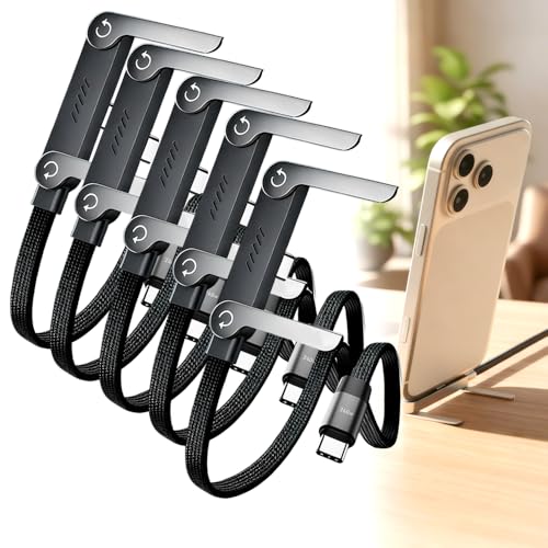 240W Braided Fast Charge Cable with Built-in Phone Stand, 2026 New Foldable Durable USB-C Cord 90 Degree USB C Cable Right Angle Multi-Functional Charger Cord, Type-C to Type-C （5PCS） - color: 5PCS