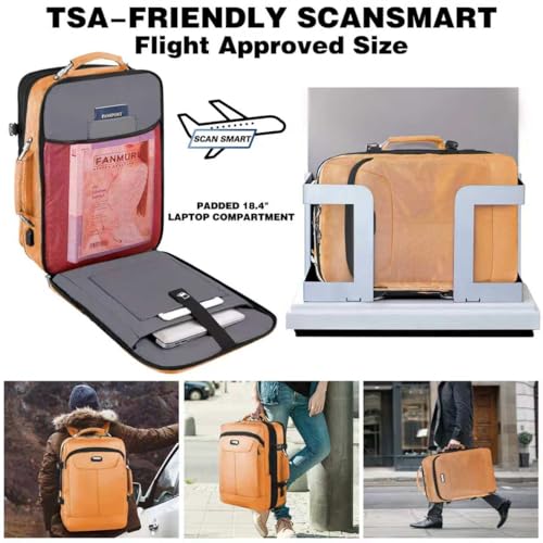 VECKUSON 50L Carry-On Backpack, TSA Approved for Flights, Extra Large Gaming & Travel Laptop Bag, 3 Packing Cubes, RFID Anti-Theft, Heavy Duty Weekender for Men & Women - color: Orange