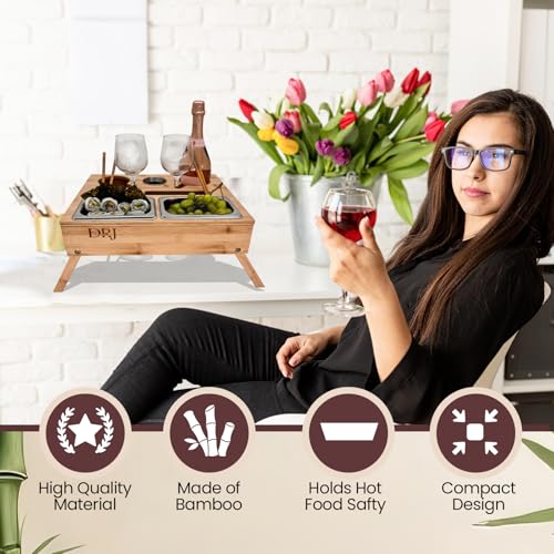 Couch Console - Caddy with Cup Holder and Food Trays for Eating on Couch