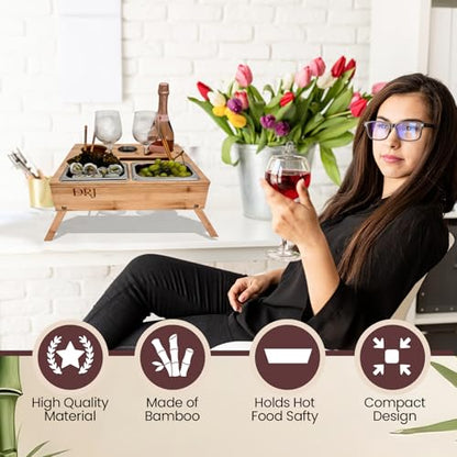 Couch Console - Caddy with Cup Holder and Food Trays for Eating on Couch