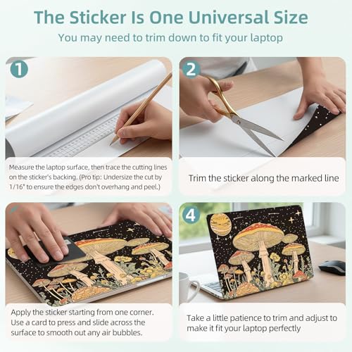 Universal Laptop Skin Decal, 3-Piece Vinyl Protector for 12 13 14 15.6" Notebook, Waterproof Anti-Scratch, Easy Trim & Bubble-Free Finish, Mushrooms Psychedelic - color: Mushrooms Psychedelic
