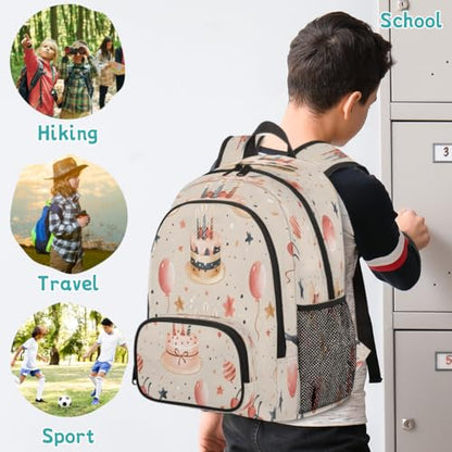 Happy Birthday Laptop Backpack for Women Men, 18.3 Inch Travel Work Backpacks, Cute Cake Waterproof Computer Casual Daypack Nurse Teacher Bags - color: Multicolor 18