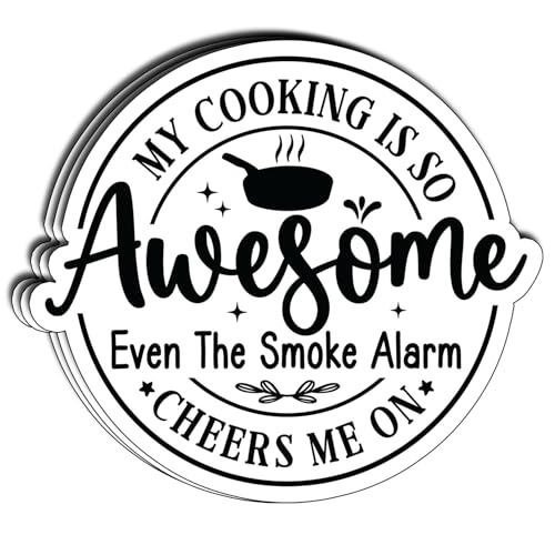 (3Pcs) Funny Cooking Sticker, My Cooking is So Awesome Even The Smoke Alarm Cheers Me On Vinyl Decal for Kitchen Decor, Fridge, Journals - color: My Cooking is So Awesome Even the Smoke Alarm Cheers Me on