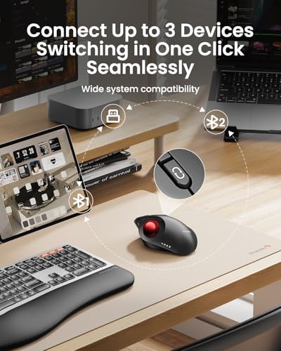 ProtoArc EM02 Wireless Trackball Mouse, Ergonomic Thumb Ball Control, Red | 0/15° Adjustable Angle for Different Wrist Positions, Connect 3 Devices Via Bluetooth/2.4G USB-A, Rechargeable Battery - color: Red