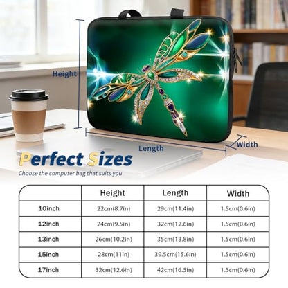 Laptop Bag 13 Inch,Resistant Shockproof Laptop Sleeve Case Protective Cover Carrying Case with Handle Compatible for HP Dell Lenovo Acer Asus Notebook Computer,Emerald Dragonfly - color: Emerald Dragonfly, size: 13-13.3 in