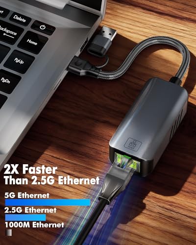 5gb USB to Ethernet Adapter - 5000Mbps USB-A & USB C to RJ45 Network Converter 5g Fast LAN Ethernet Dongle for MacBook Air/Pro, HP, XPS, Laptop, Surface, iPad, iPhone 17/16/15 and Android Phone - color: 5gb