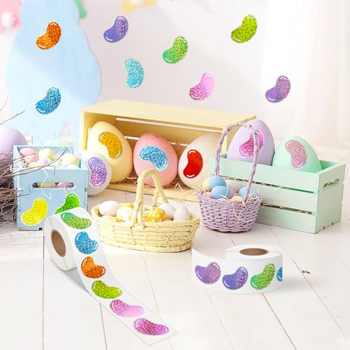 Glitter Jelly Bean Sticker - 1000 Pcs Candy Sparkle Glitter Waterproof Vinyl Reusable Laptop Stickers Coloring Book Scrapbook Water Bottle Page Activity Pad Birthday Party Favors Skateboard - style: Easter Glitter Jelly Beans