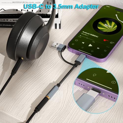 USB-C 3.5mm Audio Adapter with Type-A Converter, TRRS Headphone Jack & Mic | 2-in-1 USB-A & USBC to 1/8" AUX Cable Dongle for iPhone 17/16/15,iPad Pro/Air/Mini,Samsung Galaxy,MacBook,PC,Laptop,Headset
