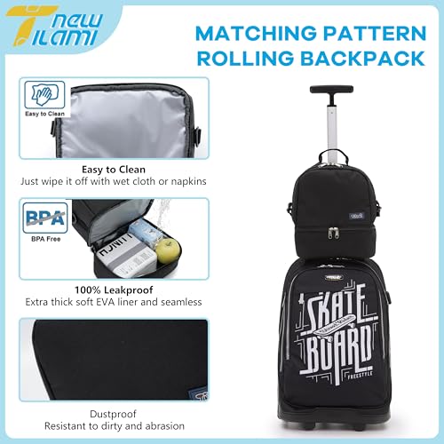NEW TILAMI 19 inch Rolling Backpack Teens Rolling Backpack Cute Wheeled Laptop Backpack Bookbag Roller Travel Bag College, Skate Board - color: Black Skate Board