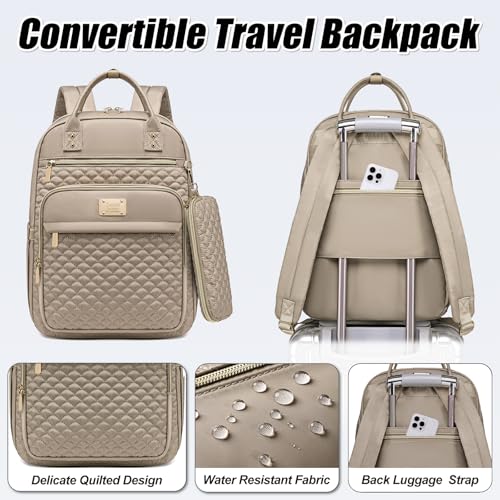 Tealari Laptop Backpack for Women,15.6 Inch Laptop Backpack for Work,Water Resistant Travel Backpack,College Bookbag with Wallet (Khaki) - color: Khaki