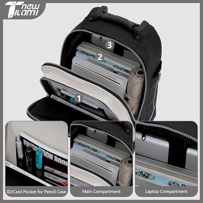 NEW TILAMI 19 Inch Rolling Backpack for School Travel with 4 Spinner Wheels | 360°rotating Universal Wheel, Large Organizer Compartments, Adjustable Handle, Carry on for School Students Business Travel - color: White