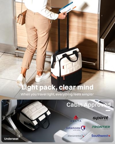 Rolling Puffer Backpack for Women, Wheeled Laptop Backpack, Short-Term Travel Backpack with Wheels, Roller Adults Work Computer Bag, Water Resistant Overnight College Underseat Carry on Luggage, Brown - color: Brown