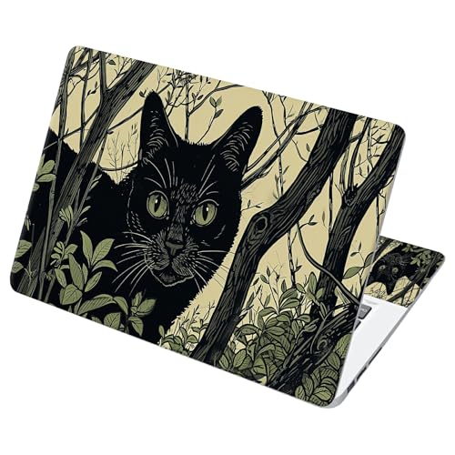 Universal Laptop Skin Sticker with 2 Wrist Pad Decals, 3-Piece Removable Vinyl Laptop Cover, Black Cat Forest Waterproof Anti-Scratch, Easy-Trim Fit for 13.3" 14" 15.6" Laptops - color: Black Cat Forest