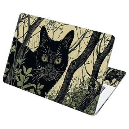 Universal Laptop Skin Sticker with 2 Wrist Pad Decals, 3-Piece Removable Vinyl Laptop Cover, Black Cat Forest Waterproof Anti-Scratch, Easy-Trim Fit for 13.3" 14" 15.6" Laptops - color: Black Cat Forest