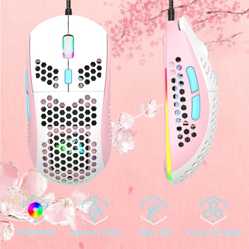 RK-T60 Wired 60% TKL Mechanical Gaming Keyboard Led Rainbow Backlight Ultra-Compact NKRO Linear Red Switch ABS Keycap RGB Honeycomb Mice Coiled Aviator Cable for Windows Laptop PS4/PC/WIN Gamer - color: Pink/Blue Switch