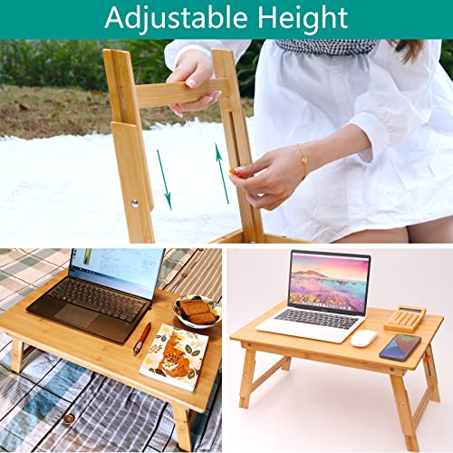 Lap Desk for Bed, COIWAI Bed Desk Bed Table Tary, Low Desk Table, Folding Floor Table, Adjustable Height, Portable Foldable Picnic Desk,Serving Breakfast Coffee in Bed Couch Floor .Bamboo - size: 23.6"*15.8" Height-adjustable