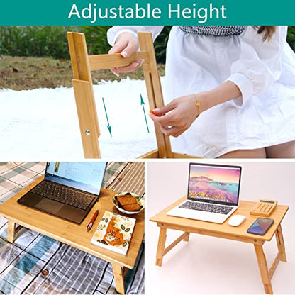 Lap Desk for Bed, COIWAI Bed Desk Bed Table Tary, Low Desk Table, Folding Floor Table, Adjustable Height, Portable Foldable Picnic Desk,Serving Breakfast Coffee in Bed Couch Floor .Bamboo - size: 23.6"*15.8" Height-adjustable