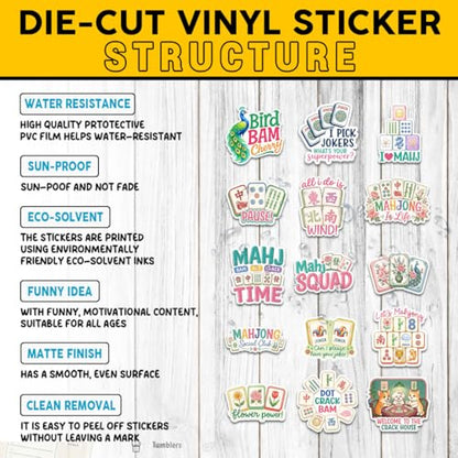 15PCS Mahjong Stickers for Laptop Water Bottle, Aesthetic Waterproof Vinyl Decals for Skateboard Guita Car Bumper Luggage, Decals for Kids Girls Teens Adults - color: Mahjong