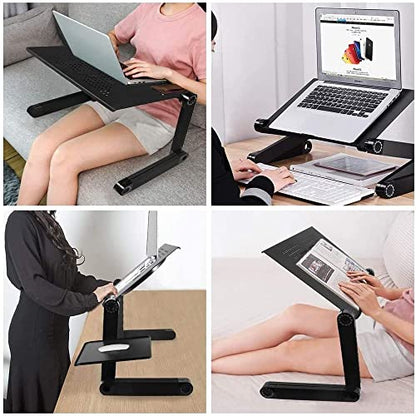 2020 New Laptop Table, Adjustable Laptop Stand with Large Cooling Fan & Mouse Pad, Foldable Book Stand Notebook Holder for Bed Couch Sofa Office