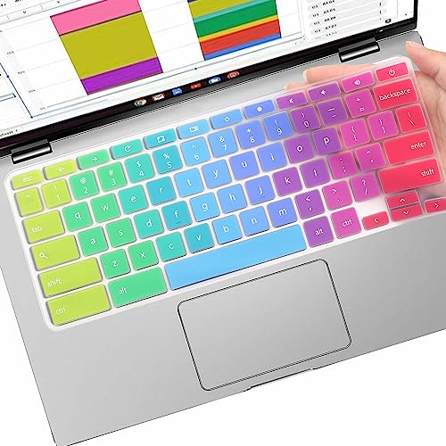 Keyboard Cover for ASUS Chromebook CX1 CR1 CX1100 CX1101 CX1102 CX1400, Chromebook C523NA C434 C433 C433TA C425TA C423 C403 C302 C302CA C223 C214 11.6" 14"(NOT FIT C436 C434 CX1700 CX3 CX34 CX5 CX9) - color: Rainbow