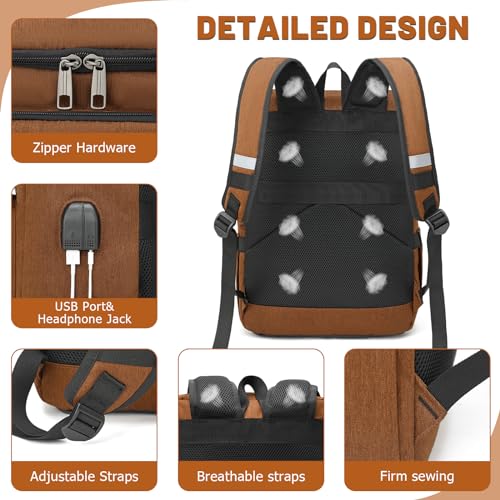 YALUNDISI Laptop Backpacks Travel Backpack Carry On Backpack Casual Daypack with USB Charging Port for Men Women Brown - color: Brown