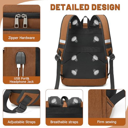 YALUNDISI Laptop Backpacks Travel Backpack Carry On Backpack Casual Daypack with USB Charging Port for Men Women Brown - color: Brown