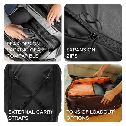 Peak Design Travel Duffelpack 45-65L, Eclipse, Weatherproof Duffel Backpack, Expandable, Extra-Long Zip, Stowable Straps, Fits Packing & Camera Cubes, Versatile Bag for Travel & Adventure - color: Eclipse