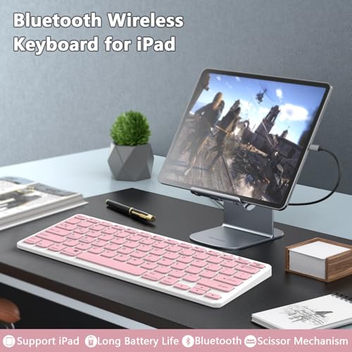 TaIYanG Bluetooth Keyboard for iPad Wireless Keyboard Compatible with iPad A16 11th 10th Generation, 10.2(9th/8th/7th Gen), Air/Pro/Mini and All Bluetooth Devices (Light Pink) - color: Light Pink