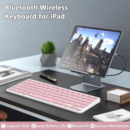 TaIYanG Bluetooth Keyboard for iPad Wireless Keyboard Compatible with iPad A16 11th 10th Generation, 10.2(9th/8th/7th Gen), Air/Pro/Mini and All Bluetooth Devices (Light Pink) - color: Light Pink