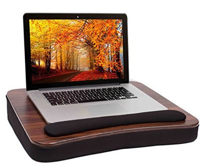 Multi Tasking Lap Desk with Memory Foam Cushion | Tablet Slot | Fits Laptops Up to 17" | Tablets Up to 9.6" | Black | Walnut Wood Top | Computer Lap Tray