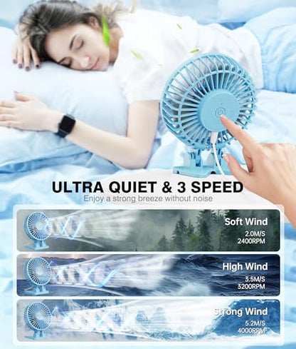 JZCreater USB Desk Fan, Mini Fan Portable, 3 Speeds Desktop Table Cooling Fan, Plug in Power Fan, Rotation Strong Wind, Quiet Personal Small Fan for Home Desktop Office Travel Bedroom, Blue - color: Blue01