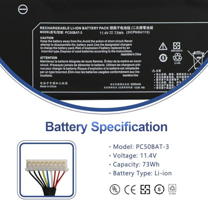 PC50BAT-3 Laptop Battery for Schenker Key 15 Comet Lake Key 15 Gaming for CLEVO PC50DN2 PC50S for SYSTEM76 Oryx PRO 6 for THUNDEROBOT 911 P1 for EUROCOM RX315 NH57AF1 Series 11.4V 73Wh 6400mAh 3-Cell