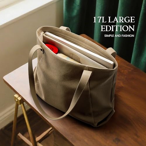 befen Genuine Leather Tote Bag for Women Work Travel Leather Purse Handbags | Real Leather, Padded 14" Laptop Compartment, Multi-Pockets, Zipper, Tote Bag for Daily - color: Z1-taupe