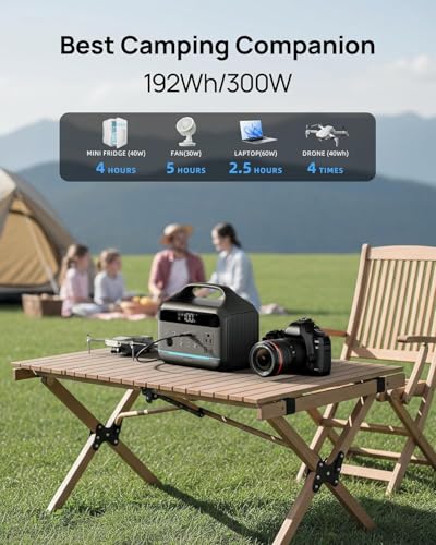 DARAN Portable Power Station 300W, 192Wh LiFePO4 Battery, Solar Generator with 110V AC Outlet & 8 Ports,Battery Backup for Camping, RV, Home Emergency Backup