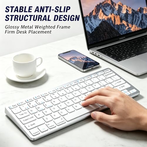 Wireless Keyboard- Mini Compact Keyboard with Media Hotkeys, Compatible with PC, Desktop, Laptop, Smart TV - color: Silver