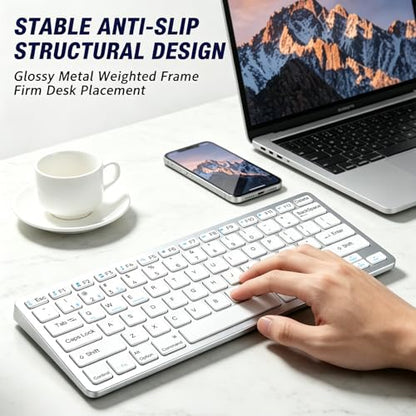 Wireless Keyboard- Mini Compact Keyboard with Media Hotkeys, Compatible with PC, Desktop, Laptop, Smart TV - color: Silver