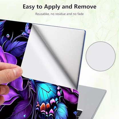 Laptop Skin Sticker Decal, Universal Reusable Vinyl Laptop Cover for 12" 13" 13.3" 14" 15" 15.4" 15.6" Notebook PC, Reusable Waterproof Scratch-Resistant with 2 Wrist Pads,Purple Flower Butterfly - color: Purple Flower Butterfly