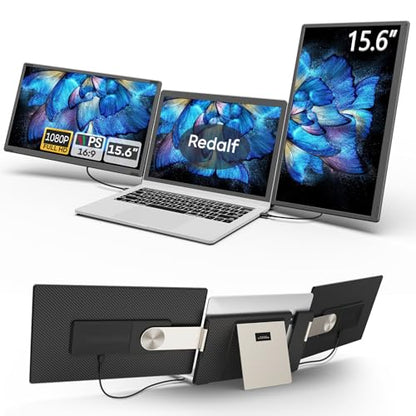 Laptop Screen Extender, 15.6'' 1080P FHD Laptop Monitor Extender with 235°Rotation Detachable Dual Monitor, Plug & Play, Triple Screen for 13"-17.3" Laptops Compatible with Mac/Wins/Android/Dex - color: Charcoal Gray